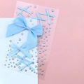 Blue ribbon bows with iridescent rainbow face rhinestones for fairy eye makeup looks - Blue Satin Ribbon Bows (BJA-643)