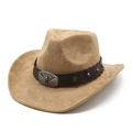 Classic camel faux suede cowboy hat with vintage bull head buckle and studded band - M(56-59CM) / Camel