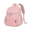 Mochila pañalera rosa impermeable con diseño de rombos acolchados y gran capacidad - Rosa