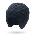 Gorro de punto azul marino para invierno con orejeras y logo metálico clásico para frío - Talla única / Azul Marino