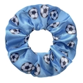 Chouchou en satin bleu clair avec motif de ballons de football pour sportives - Bleu Football