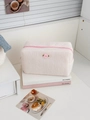 Borsa cosmetica in cotone lavorato a maglia rosa con decorazione rosa 3D morbida - Borsa Ottagonale Rosa Piccola / Rosa