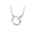 Zilveren dubbele ring ketting voor koppels met Fall in Love gravure en zirkonia stenen - Enkel Stuk / Witgoud (Dames)