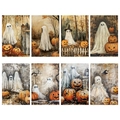 Halloween flesetiketten met vintage aquarel illustraties van spoken en pompoenen - Halloween Vintage Illustratiestijl(J-0376) / 8 Stuks/Verpakking