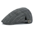 Classic dark grey striped cotton flat cap with adjustable side buckle on white background - Adjustable / Dark Gray