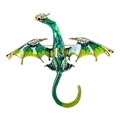 Vintage green enamel flying dragon brooch with blue crystals and gold trim for suits - Green Fantasy Dragon