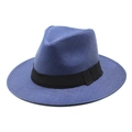 Dunkelblauer Strohhut Fedora mit schwarzem Zierband für Sonnenschutz und Strandurlaub - M (56-58cm) / Marineblau