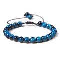 Handgefertigtes Armband aus 6mm dunkelblauen Tigeraugenperlen mit schwarzer Kordel - Saphirblaues Tigerauge
