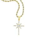 Collana hip hop dorata con ciondolo a croce e zirconi trasparenti incastonati - 61cm / Oro