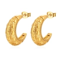 Französische Vintage Goldene C-Ohrringe mit Herz-Reliefmuster für Damen im Retro-Stil - Gold