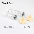 Syringe feeder set with 50ml and 100ml tubes and two silicone nipples for kittens - Size L 4-Piece Set (2x Large Nipple + 50/100mL)