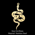 Gold stainless steel snake pendant with celestial star and moon patterns, 16x38mm - Star Moon Snake Style (LA406) / 5 Pieces / Gold