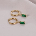 Minimalist gold hoop earrings featuring elegant rectangular emerald green gemstones - 14K Gold Green Zirconia