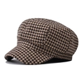 Dettaglio del cappello baker boy con motivo pied-de-poule classico e trama in tweed - M (56-58cm) / Pied De Poule Cachi Con Filo Lucido