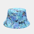 Light blue reversible bucket hat featuring marine animal prints and chemical formulas - Ocean Chemical Molecules