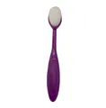 Toothbrush-style foundation brush with a purple ergonomic handle and dense white bristles - Purple