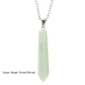 Light green natural hexagonal crystal stone pendant with silver chain, size 5x1cm - Large Green Aventurine