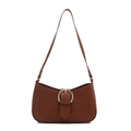 Brown lychee texture underarm bag with gold D-ring buckle on white background - Brown