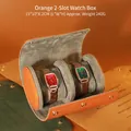 Oranje lychee lederen horlogedoos met 2 slots en zachte grijze fluwelen binnenvoering - 2 Slots Oranje