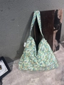 Green floral canvas tote bag featuring orange and white flowers with MISS woven label - Green Series Floral(55#)