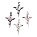 Detail view of colorful square crystal cross pendants in black and silver metal settings - 4# Black Base White Rhinestone