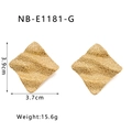 Detailed view of square geometric wave textured earrings with 18k gold plating details - Gold (NB-E1181-G)