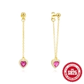 Orecchini a cuore in argento S925 con zircone rosa e catene placcate in oro 18k - Oro