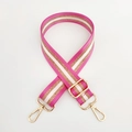 Detail of adjustable pink and gold glitter striped nylon bag strap with metal hooks - Rose Pink