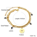 Detailed view of gold plated evil eye bracelet with 18+5cm stainless steel double chain - Double Layer Evil Eye Sun Pendant Bracelet