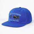 Close-up of premium blue cotton twill baseball cap with whiskey ranch embroidery - Adjustable / Royal Blue