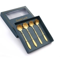 Set of 4 gold stainless steel flower-shaped coffee spoons in a blue gift box - A Style Short Flower Spoon-Gold+Green Box / Gold/Green Box/4PCS