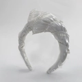 Elegant white pleated fabric headband with transparent beads for hair styling - White