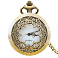 Vintage bronze pocket watch with hollow floral pattern and classic white quartz dial - Bronze - Floral Radial Hollow