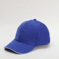 Close-up of a dark blue cotton baseball cap with six-panel design and stitched eyelets - Adjustable / Royal Blue