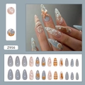 Ocean-themed press-on nails with 3D starfish, shells, and pearls 24pcs set - Ocean Ripple (Z956)