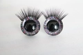 3D rainbow glitter safety eyes with thick black eyelashes for DIY doll making - Dark Glitter / 14mm