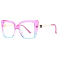 Cat eye glasses frame with pink to blue gradient and gold metal temples - C2 Purple & Blue Frame