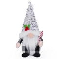 Gnome de Noël avec bonnet à paillettes blanches, barbe blanche et corps à carreaux - Blanc