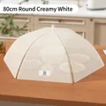 Foldable cream food cover net with 80cm diameter for 10-12 plates on wooden table - Antibacterial Encrypted (Fits 10-12 Dishes)