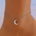 Silver hollow moon charm anklet with delicate chain on ankle for women - Silver Polished Moon Pendant Anklet (06 White K Z-615)