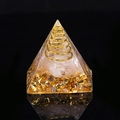 Orgone resin pyramid with gold spiral coil and natural crystal for office decoration - Rose Quartz