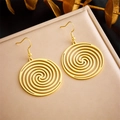 Minimalist gold plated stainless steel earrings with spiral swirl geometric design - Spiral Hollow Disc Style (E5783 Gold)