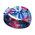Tropical rainforest print knotted headband with blue and pink palm leaves design - 9# Colorful Tropical Leaves