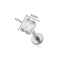Silver F136 titanium labret stud with a 0.22x0.27cm rectangular zircon in a 4-prong setting - 7# Silver Square Single Gem Style