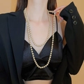 Elegante collana di perle a due strati per donna con grani rotondi color bianco crema - Stile Perla Champagne a Doppio Strato
