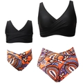Two-piece family swimsuit with black wrap top and orange paisley print bottom - Kids 116 / Black Paisley