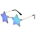 Star-shaped rimless sunglasses with blue gradient lenses and gold metal frames - Gold Frame Green Mirror