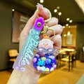 Detail of creative liquid quicksand pig keychain with purple fluid and floating sequins - Gradient Rope [purple] Glow-in-the-dark Pvc Peach Pig