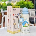 Off-white 400ml stainless steel vacuum flask with bear camping print and blue ball cap - 400ml / Blue