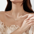 925 silver irregular chain necklace with a single white pearl pendant on model neck - Silver Nuggets Pearl Necklace / 925 Silver